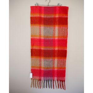 NWT Large Fuzzy Pink and Orange Plaid Print Scarf